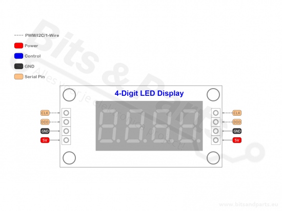 Digit display 4-digit 7-segment red clock TM1637 - 30x14mm